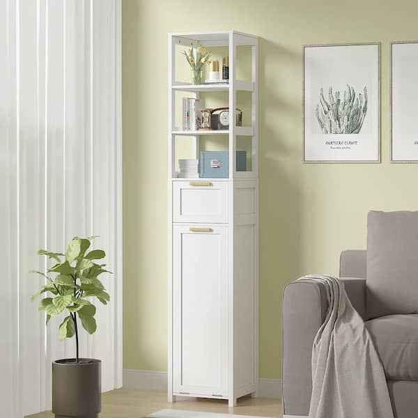 Tall Tilt Out Laundry Hamper Cabinet White 66.9 in. Accent Cabinet Office Storage Cabinet with 4-Shelves and Drawer