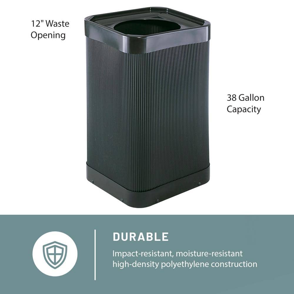 Black 38 Gallon Plastic Commercial Trash Receptacle