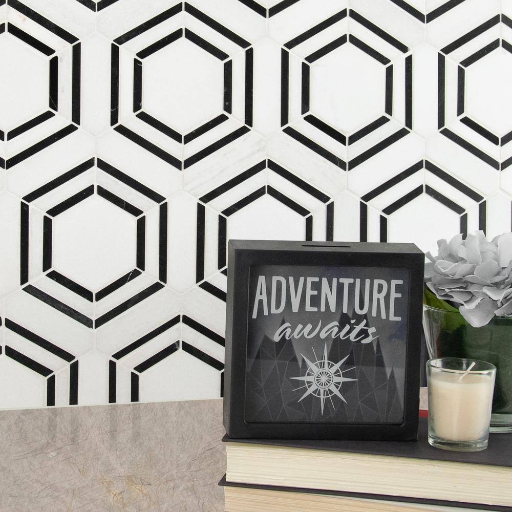 Bianco Hexagon Polished Marble Mosaic Tile Sheet