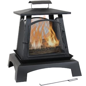 32 in. Black Steel Pagoda Style Wood-Burning Fireplace