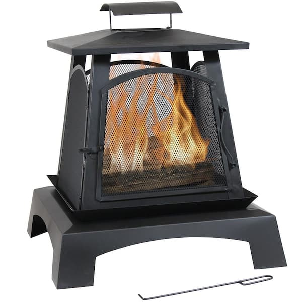 Sunnydaze Decor 32 in. Black Steel Pagoda Style Wood-Burning Fireplace