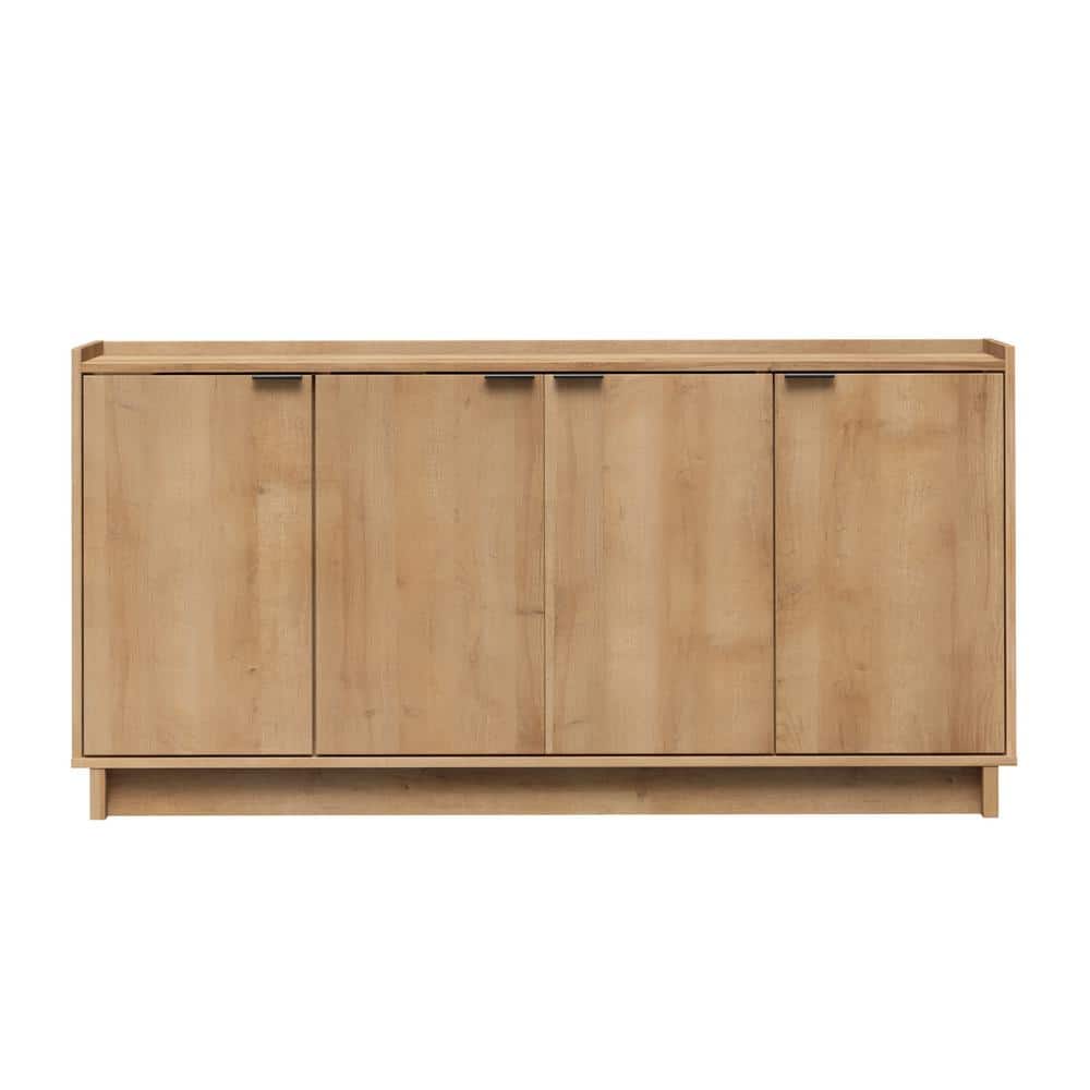Oak 4-Door Light Wood Accent Cabinet with Adjustable Shelves