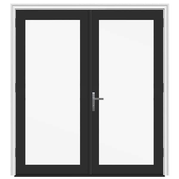 72 in. x 80 in. Left-Hand/Outswing Black/White Fiberglass French Patio Door w/ Low-E Glass and Nickel Handle