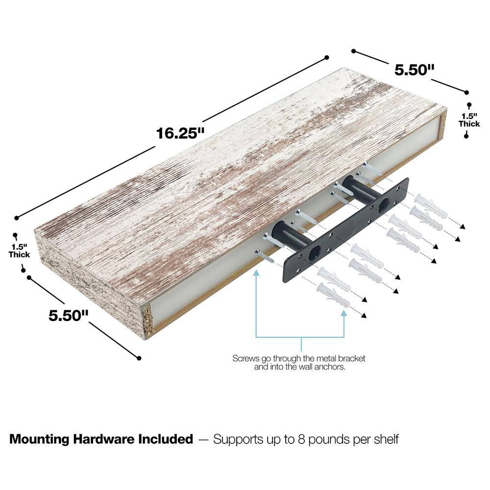 Coastal Charm White Floating Shelves 2-Pack for Living Room or Bedroom