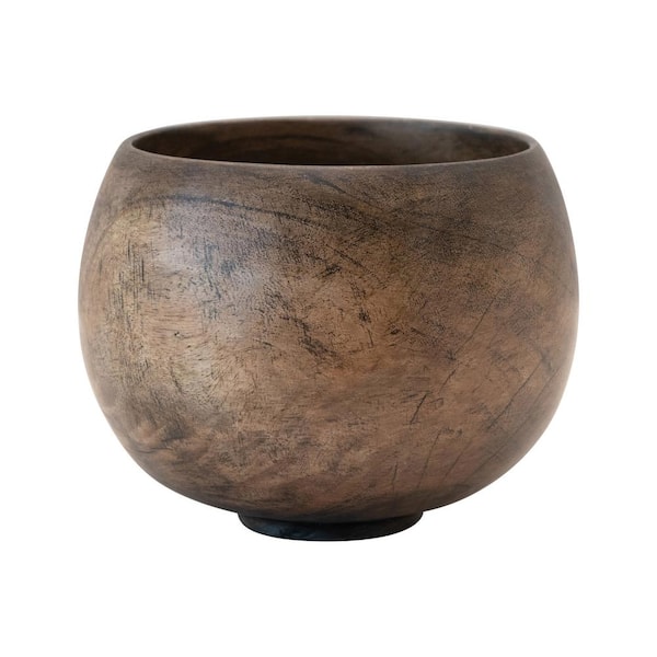 Storied Home 5 in. 57 oz. Walnut Stained Finish Mango Wood Bowl