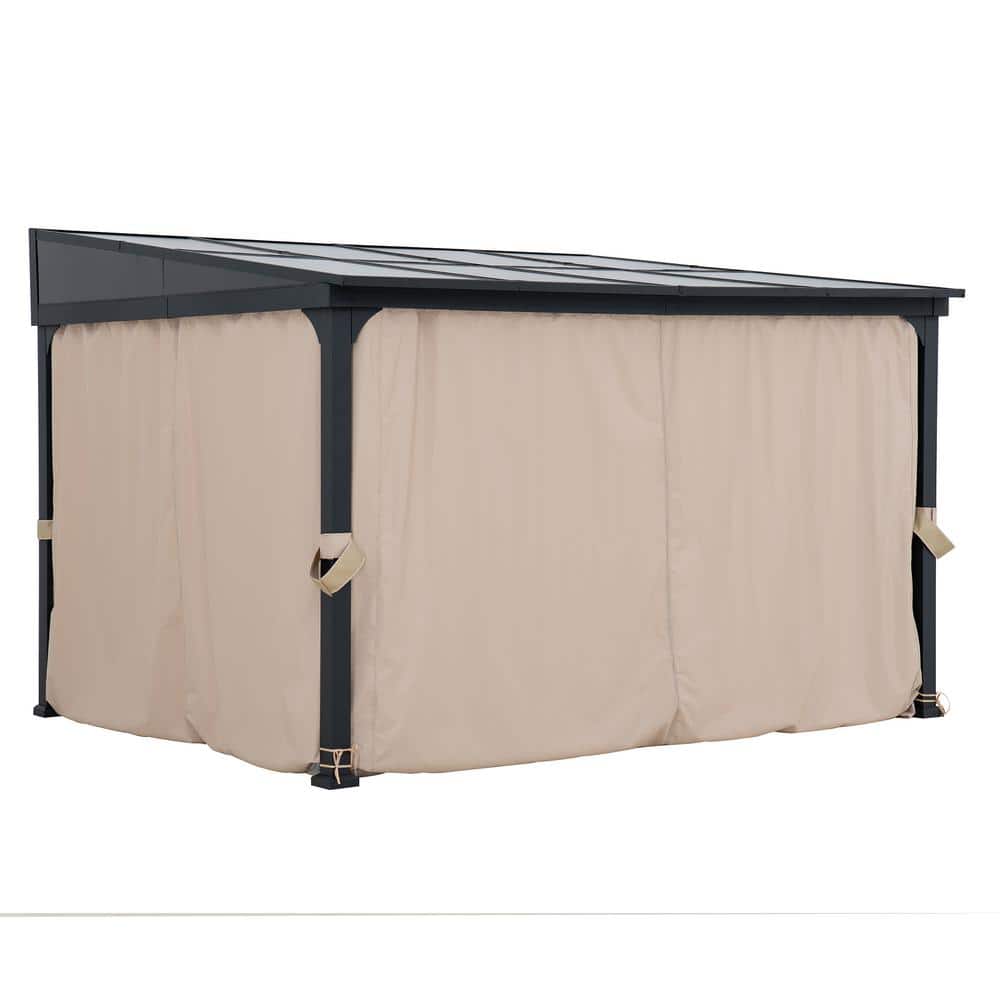 Sunjoy 10 x 12 ft Black Aluminum Wall-Mounted Gazebo with Curtains