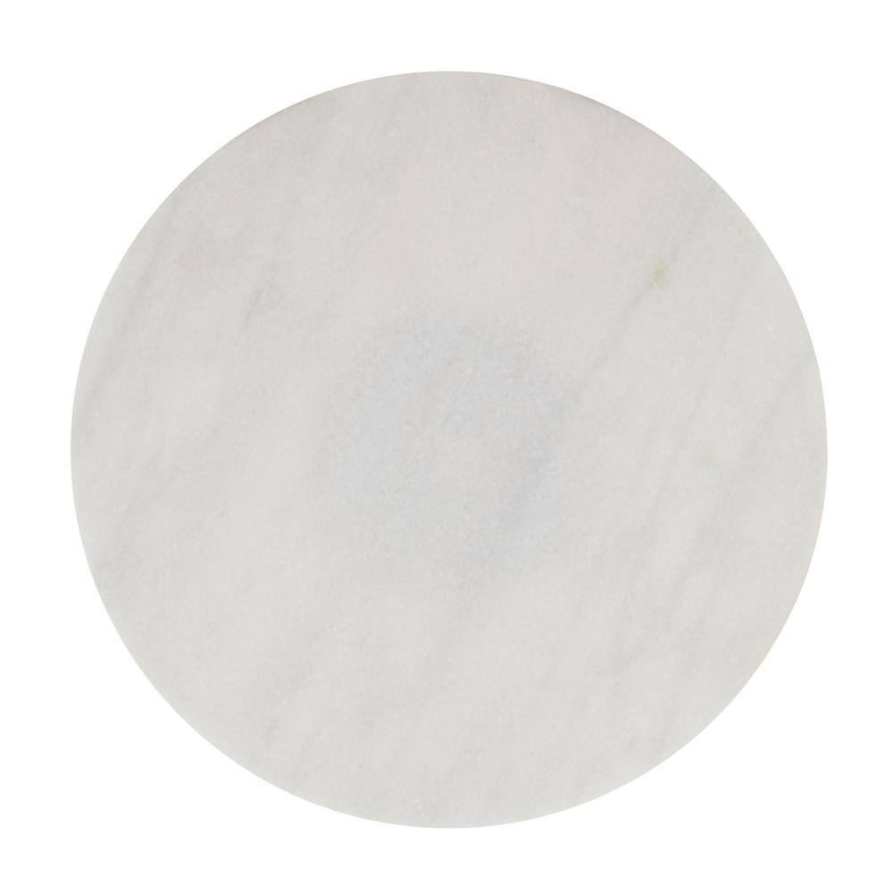 Tissaia Round White Marble and Black Iron Accent Table
