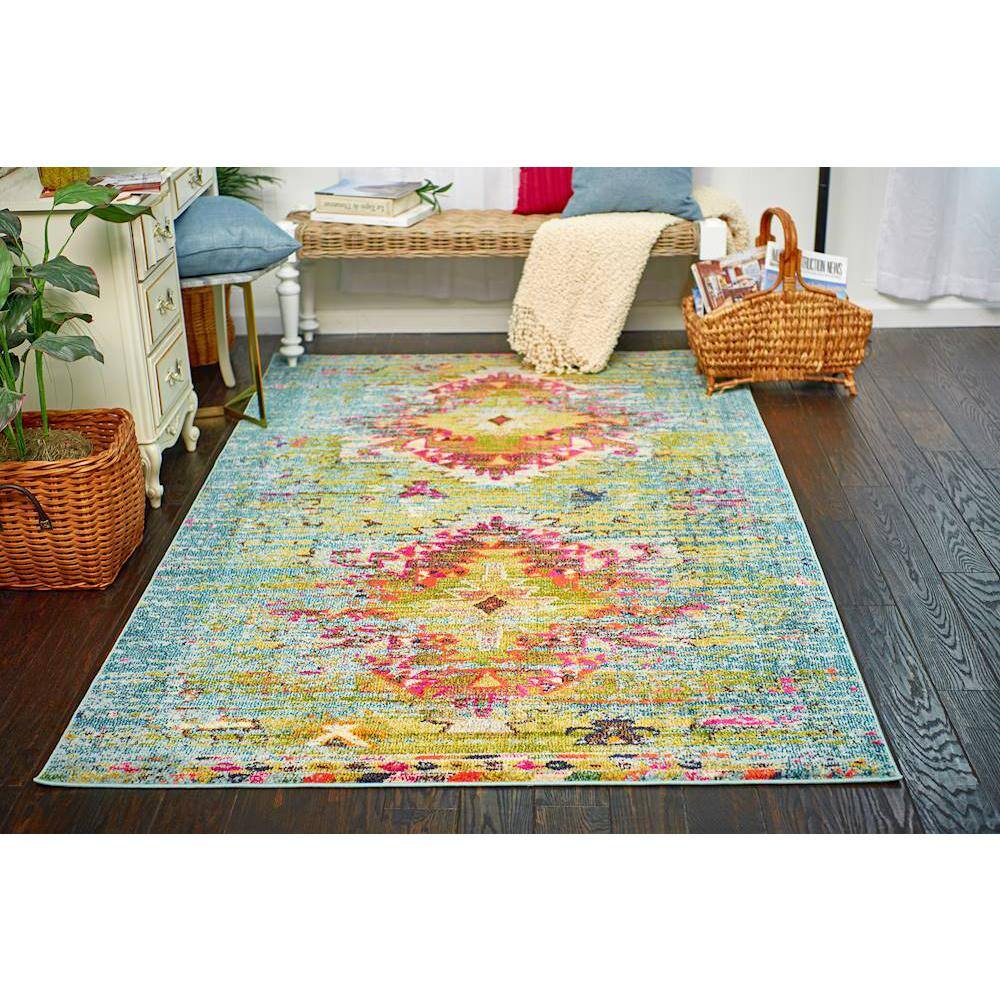 Abstract Blue Synthetic 5' x 8' Easy-Care Rectangular Rug