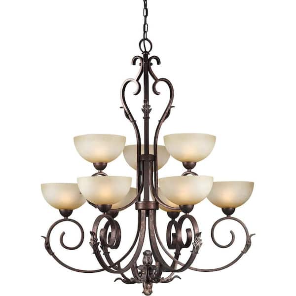 Forte Lighting 9-Light Black Cherry Bronze Chandelier with Umber Mist Glass