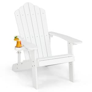 Patio Plastic Slate Adirondack Chair with Cup Holder in White