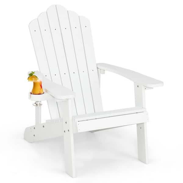 ANGELES HOME Patio Plastic Slate Adirondack Chair with Cup Holder in White
