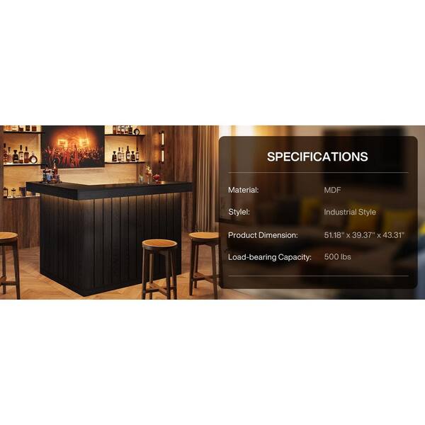 BYBLIGHT Kearsten 43.3 in. H L-shaped Bar Table with 3 Muti-Bottle