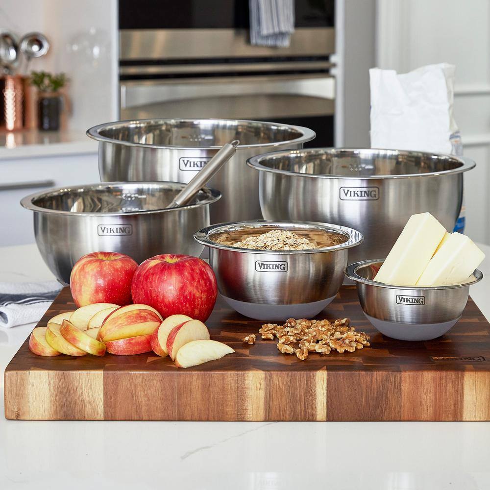 Viking 10-Piece Stainless Steel Mixing Bowl Set with Gray Lids