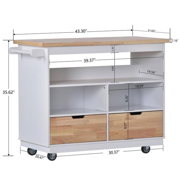 Nestfair Blue Wood Base with Mdf Wood Top Rolling Kitchen Island (21.7-in x 46-in x 35.62-in)