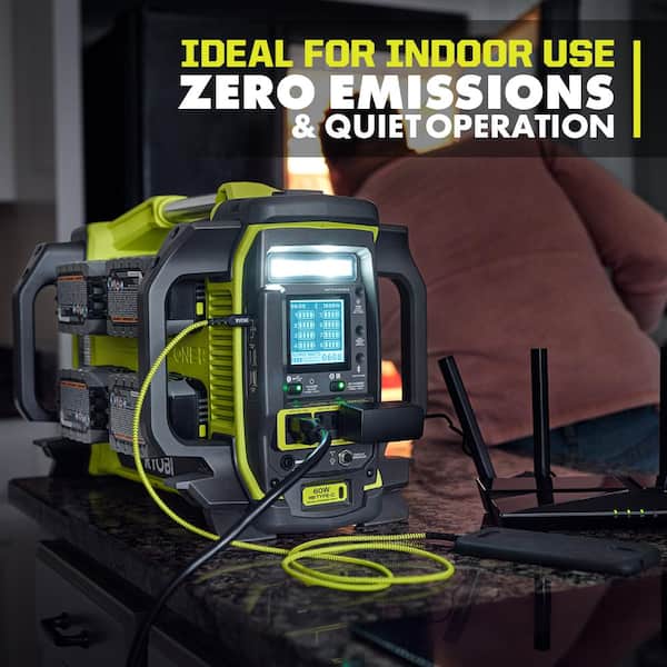 RYOBI - 18V ONE+ 1800-Watt Portable Battery Inverter Power Station/8-Port Charger with 60-Watt Foldable Solar Panel