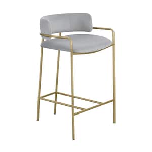 32.5 in. H Gold and Grey Low Back Metal Frame Counter Height Stool with Velvet Seat