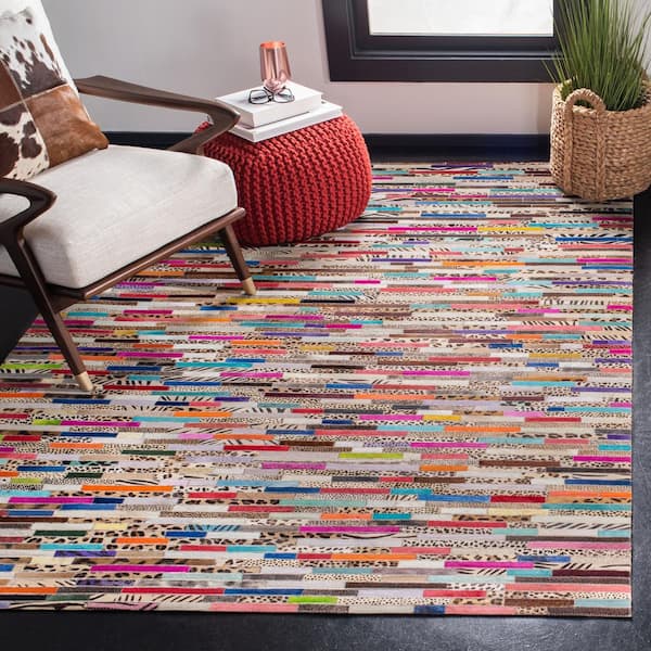 Studio Leather Ivory Blue 4 ft. x 6 ft. Striped Area Rug