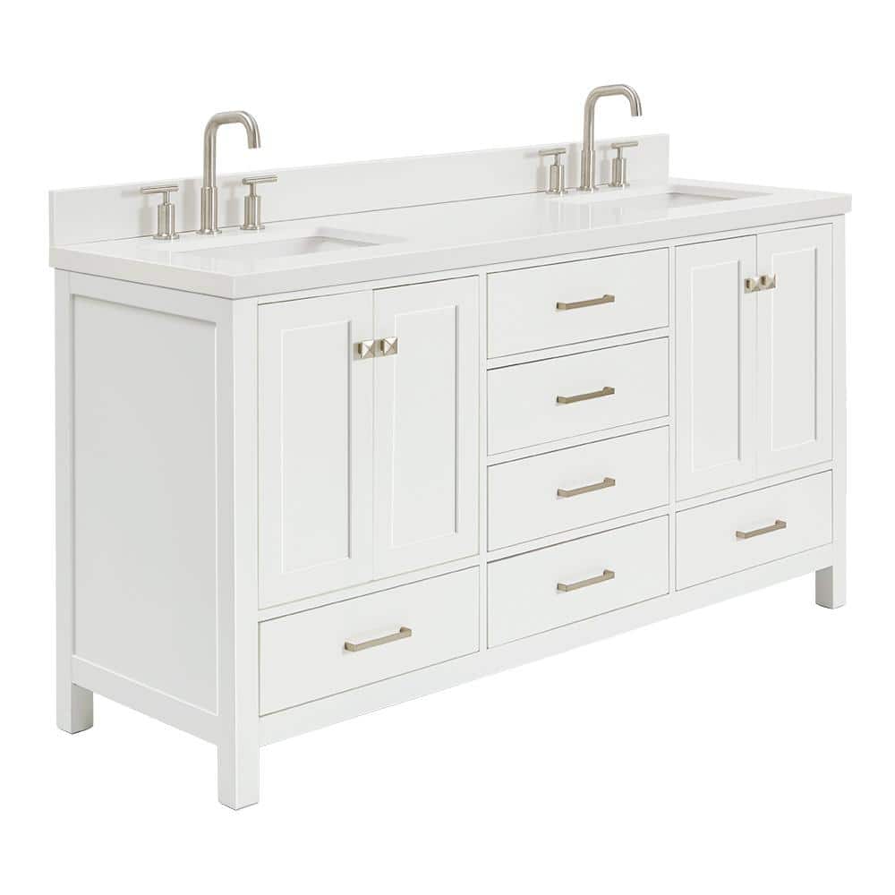 White Quartz Double Vanity with Rectangular Sinks