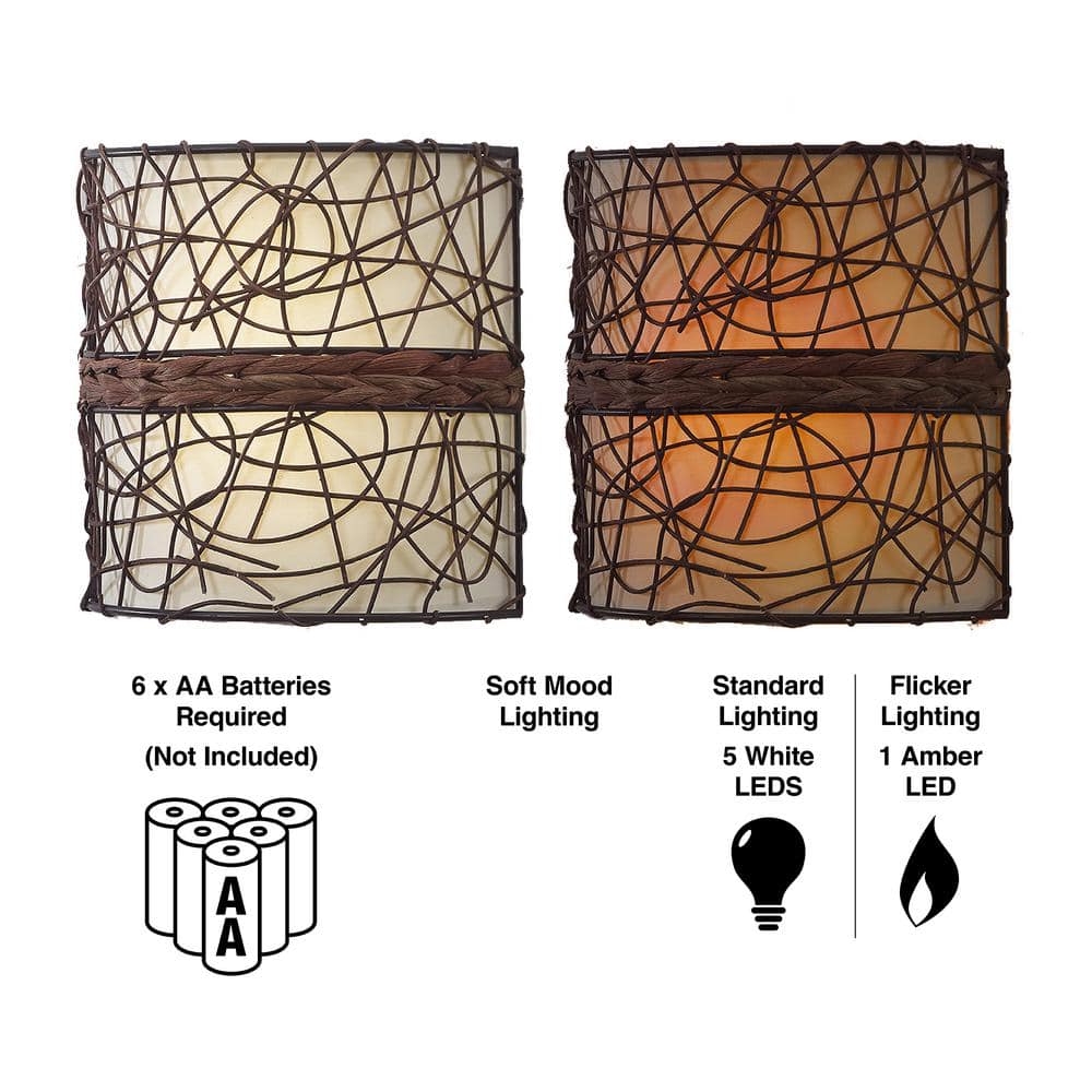 Catalina Brown Wicker LED Battery-Powered Wall Sconce