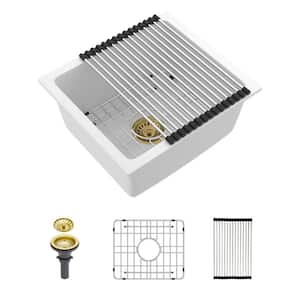 17. 71 x 15. 74 in. Undermount Single Bowl White Granite Composite Quartz Kitchen Sink