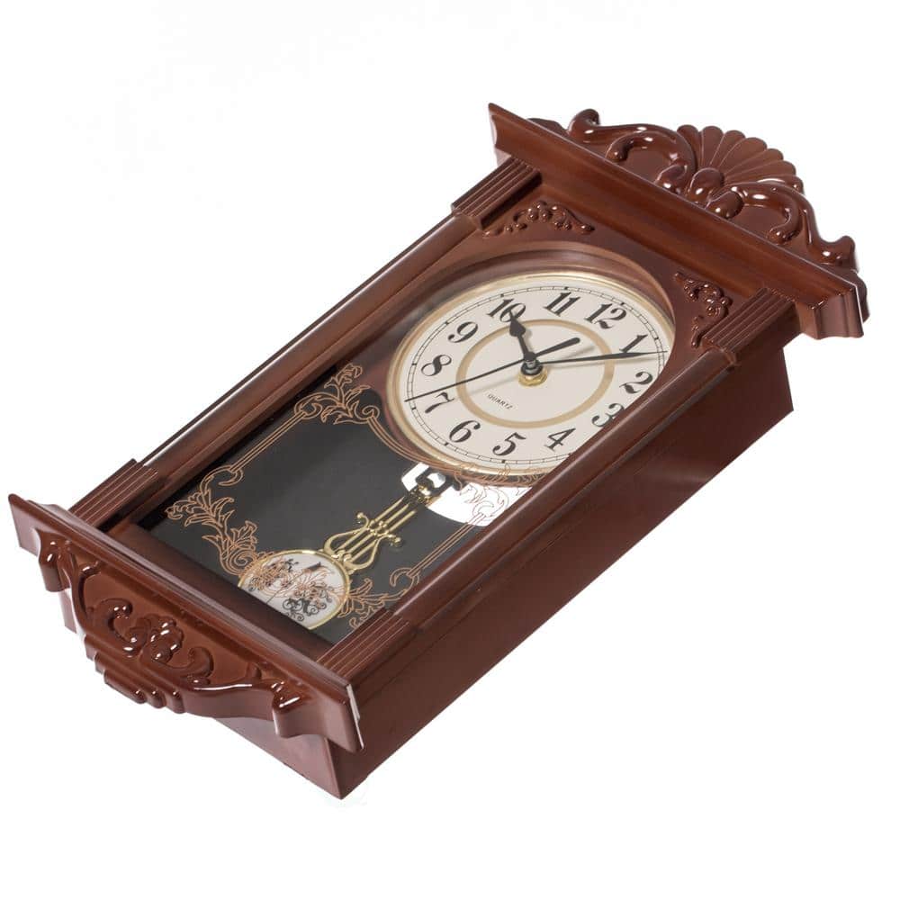 Brown Vintage Grandfather Style Plastic Pendulum Wall Clock