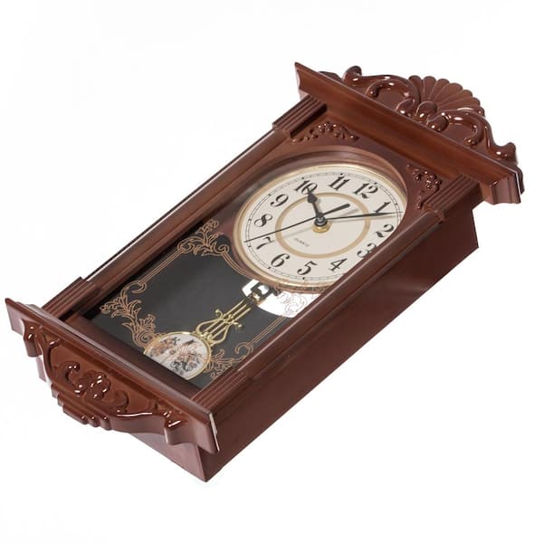 Clockswise Traditional Brown Wood- Looking Pendulum Plastic Wall