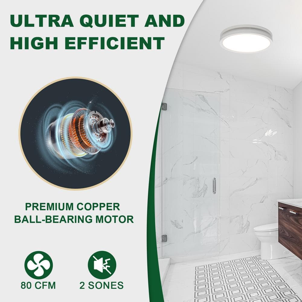 White Round LED Bathroom Exhaust Fan with Night Light