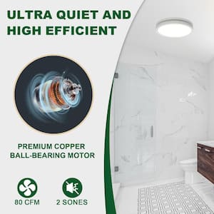Bathroom Exhaust Fan with Light, Dimmable 3CCT LED Light with Night Light, 80 CFM, 2-Sones, Round, White