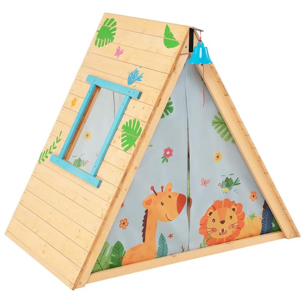 Costway Climbing Triangle with Tent Triangle Climber Crawling Toys for Kids and Baby