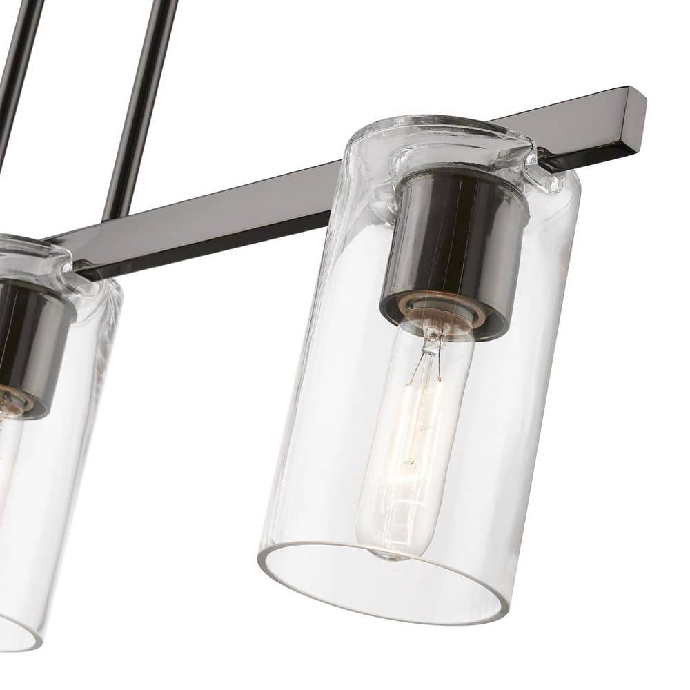 Clarion 30'' Black Chrome Linear Chandelier with Clear Glass Shades
