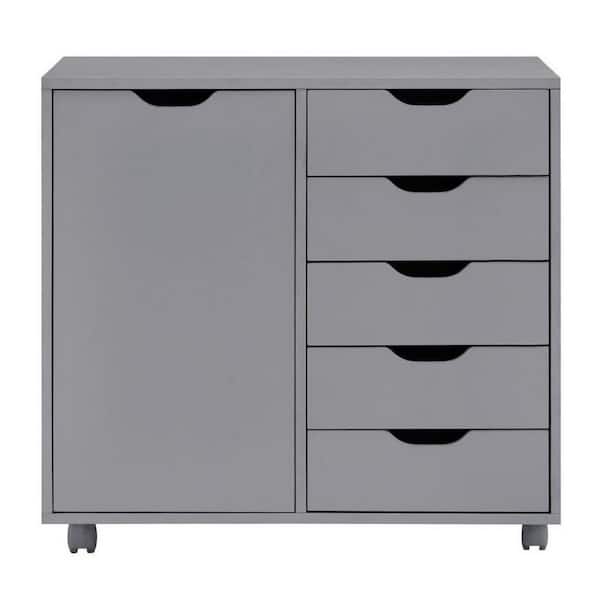 HOMESTOCK White, 5 Drawer Wood Storage Dresser Cabinet with
