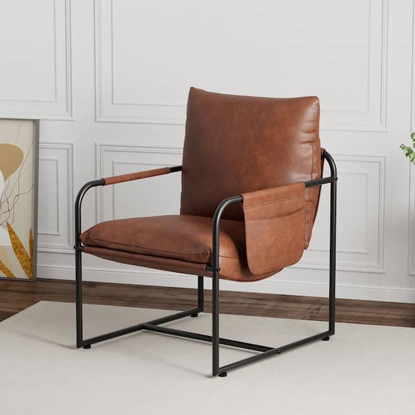 Hommpa Brown PU Leather Accent Chair Modern Armchair with Cushions