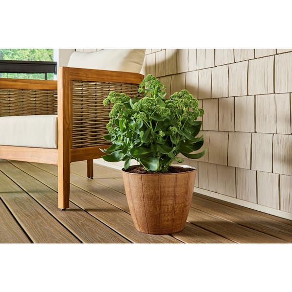 11 in. Shorehouse Redwood Plastic Planters (11 in.D x 8.5 in. H)