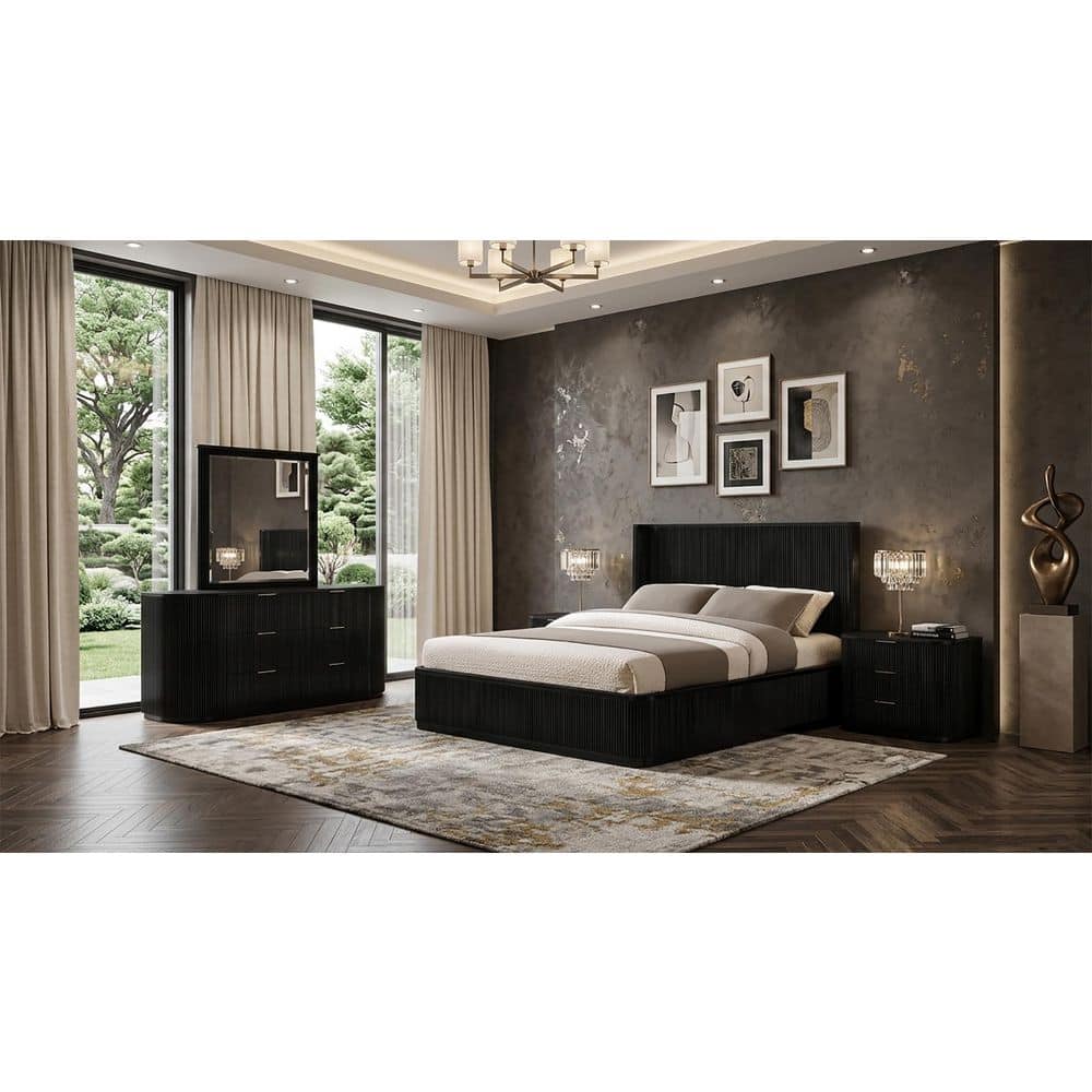 Qetora 5-Piece California King Black Wood Organic Modern Bedroom Set with Fluted Panels price history on PriceWatchPro