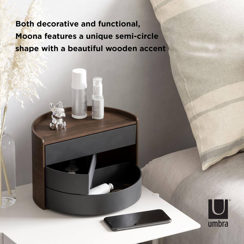 Moona Poplar Wood Revolving Jewelry Box in Black/Walnut