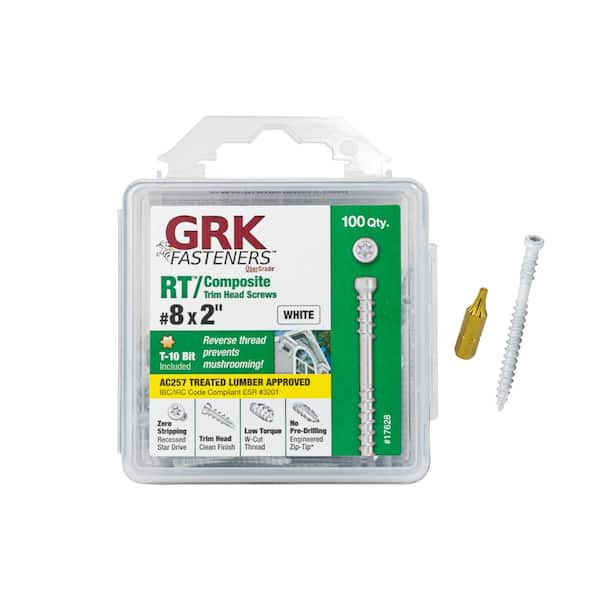 GRK Fasteners #8 x 2 in. Star Drive Trim-Head White RT Composite Exterior Wood Deck Trim Screw (100-Pack)