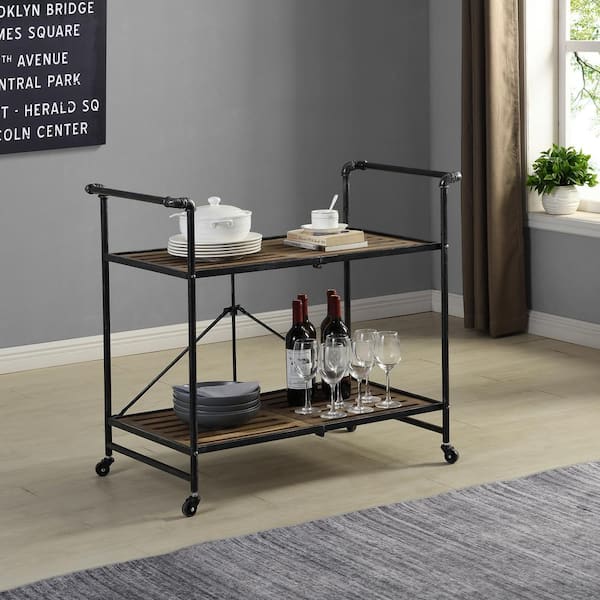 FirsTime & Co. Hudson Dark Silver Folding Bar Cart 70128 - The Home Depot