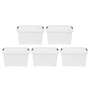 38 Qt. Stack and Pull Nesting Storage Tote, with Black Latching Clips, in White, (5 Pack)
