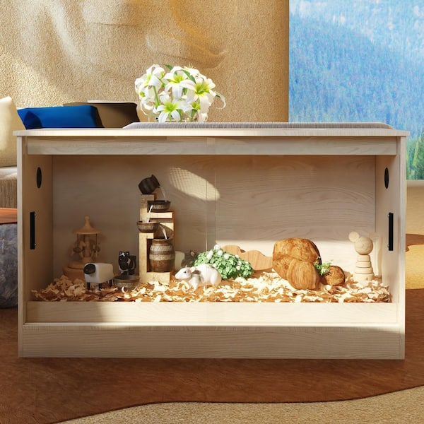 Natural Wooden Hamster Cage Small Animal Habitats/House for Gerbil Dwarf Hamster Guinea Pig Chinchilla with Air Vents