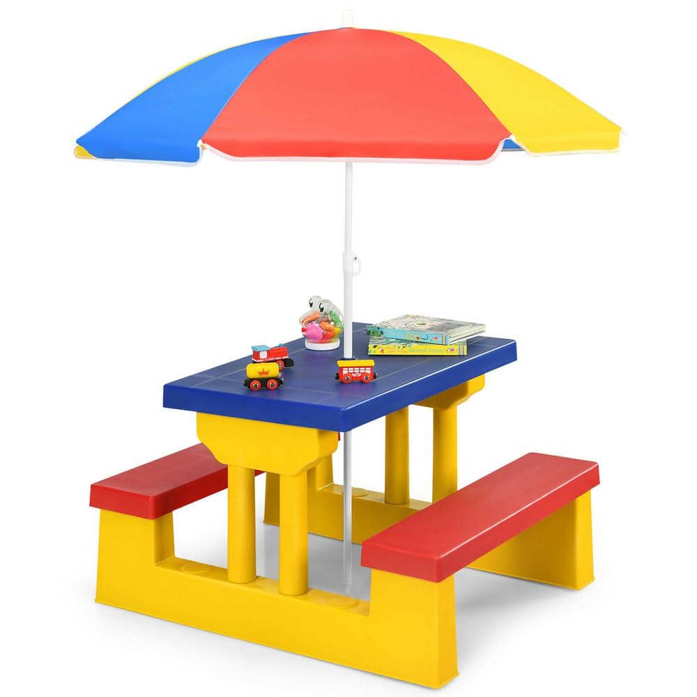 Kids Rectangular Plastic Outdoor Picnic Table with Bench and Umbrella WF-OP70475CL - The Home Depot