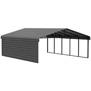 20 ft. W x 24 ft. D x 7 ft. H Charcoal Galvanized Steel Carport with 1-sided Enclosure