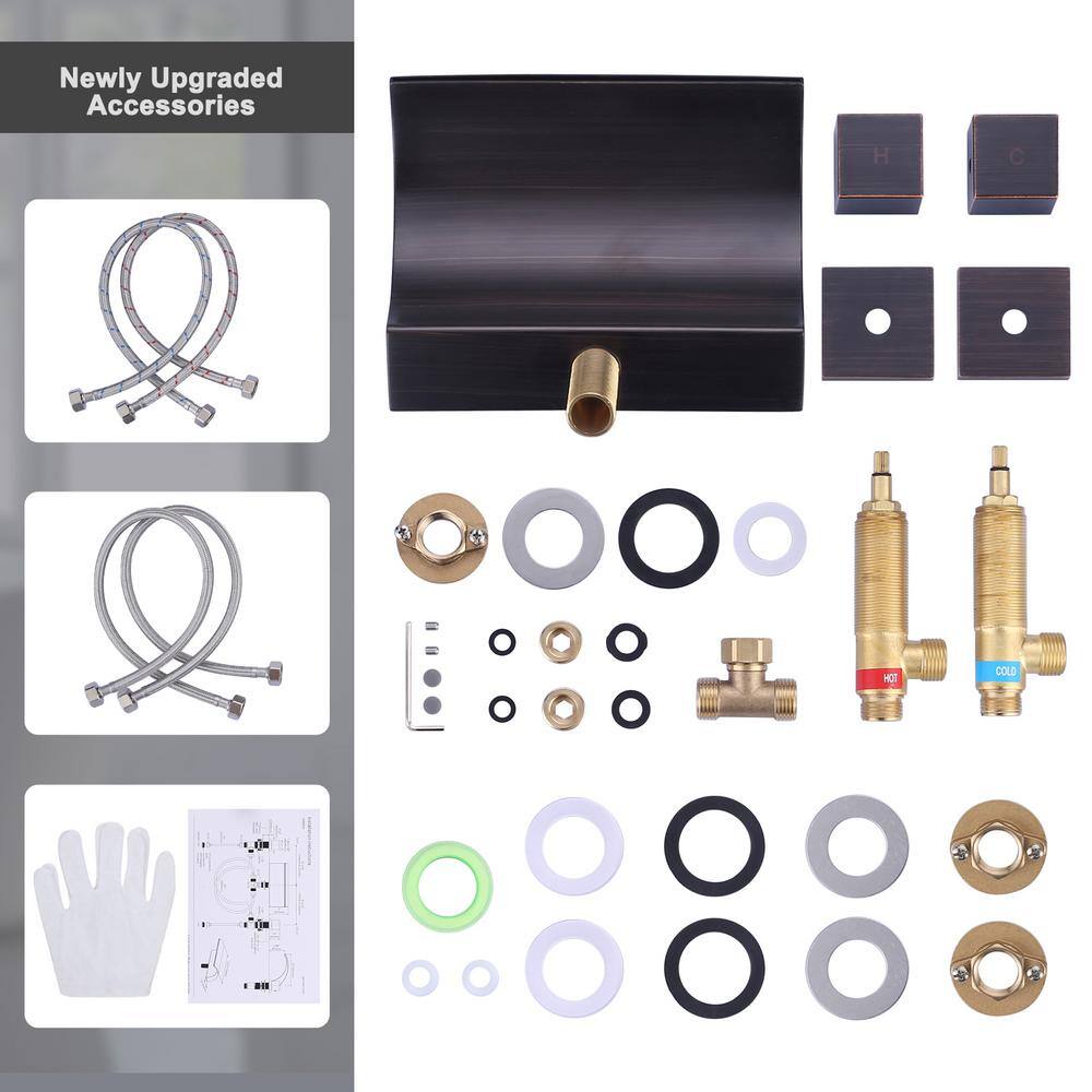 Oil Rubbed Bronze Waterfall Roman Tub Faucet with Double Handles