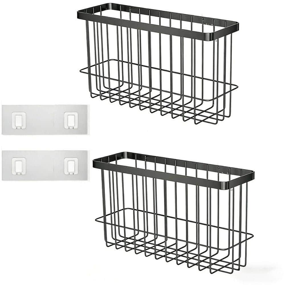 Whatseaso 9.8 in. 2 Pack Iron Spice Rack Wall Mounted Storage Boxes in ...