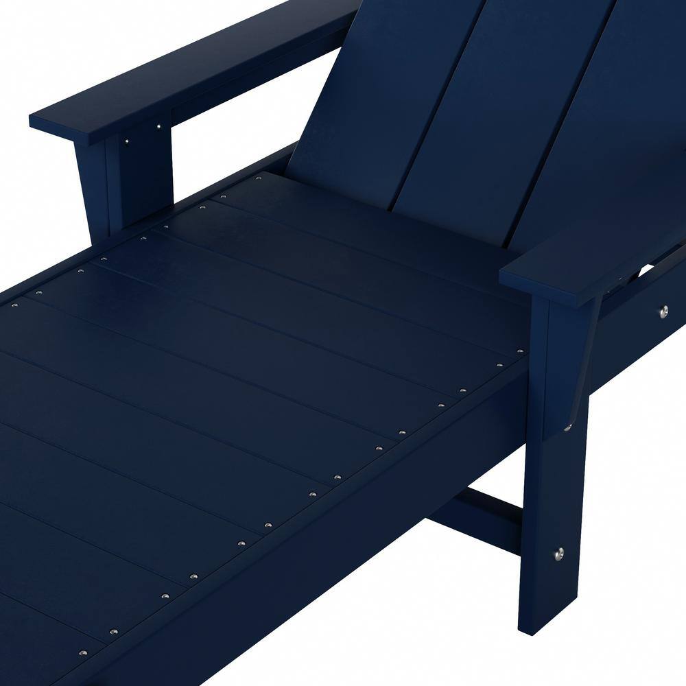 Navy Blue Eco-Friendly Adjustable Outdoor Chaise Lounge with Arms and Wheels