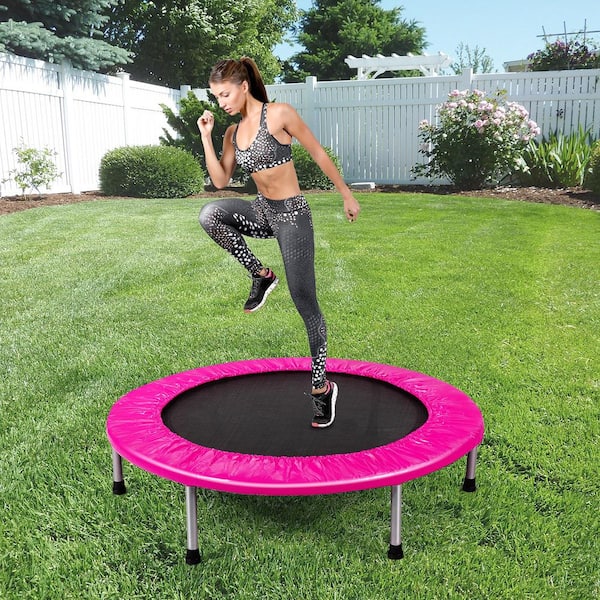 38 in. Pink Folding Mini Trampoline Fitness Rebounder with Safety Pad