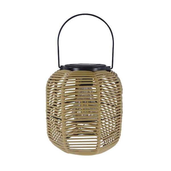 Alpine Corporation 10 in.Yellow Solar Plastic Garden and Patio Outdoor Lantern with LED Light