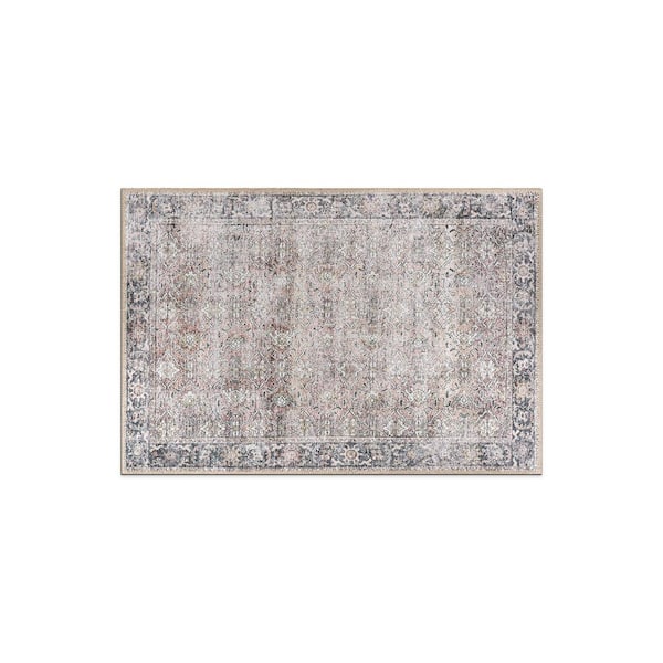 World Rug Gallery Amber Olive 2 ft. x 3 ft. Vintage Distressed Machine Washable Non Slip Area Rug