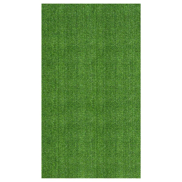 Meadowland Collection Waterproof Solid 4x7 Indoor/Outdoor Artificial Grass Runner Rug, 3 ft. 11 in. x 6 ft. 7 in., Green