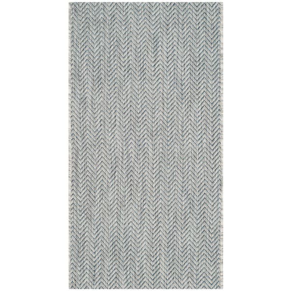 Courtyard Gray/Navy Doormat 2 ft. x 4 ft. Chevron Indoor/Outdoor Patio Area Rug