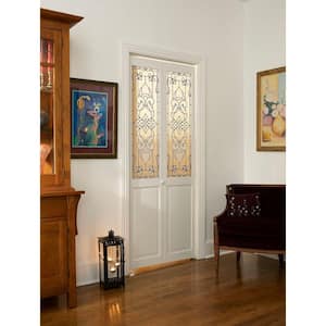 32 in. x 80 in. Bistro Glass Decorative 1/2-Lite Over Raised Panel Pine Wood Interior Bi-fold Door